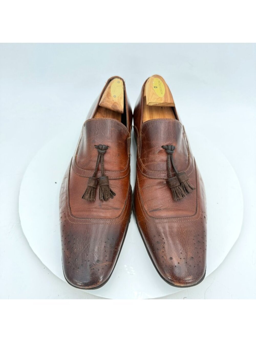 Doucal's Men Size EU 43 US 10 Brown Leather Brogue tassel Loafer Dress Shoes